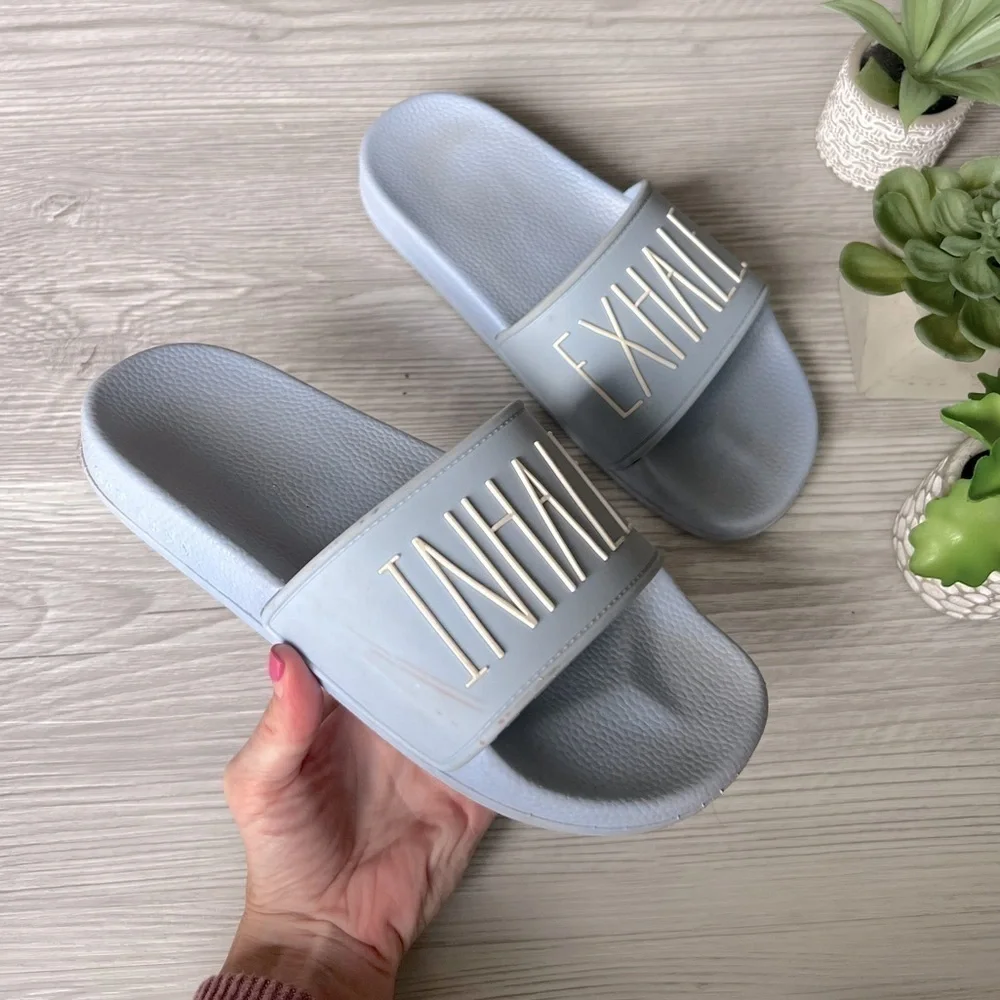 RAE DUNN inhale exhale slide sandals size 7